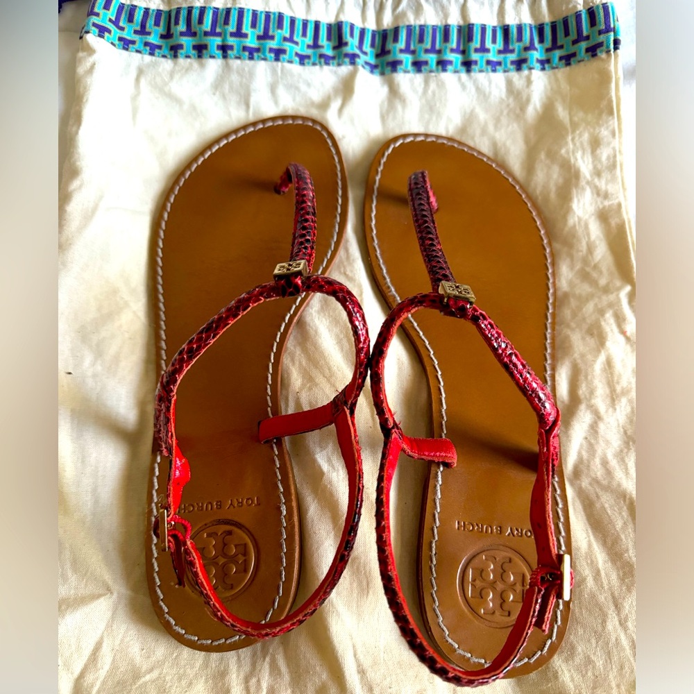 Tory Burch red snake skin flats size 9